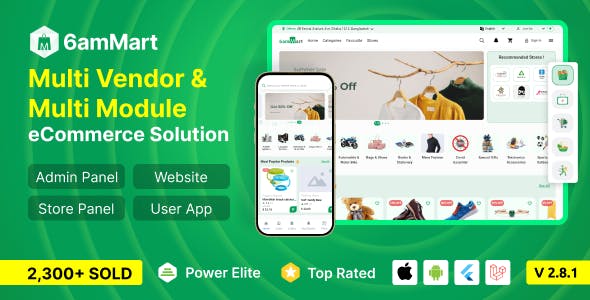 6amMart - Multivendor Food, Grocery, eCommerce, Parcel, Pharmacy delivery app with Admin & Website