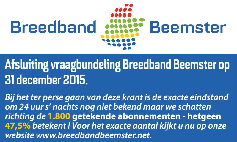 Afsluiting vraagbundeling Breedband Beemster op  31 december 2015.